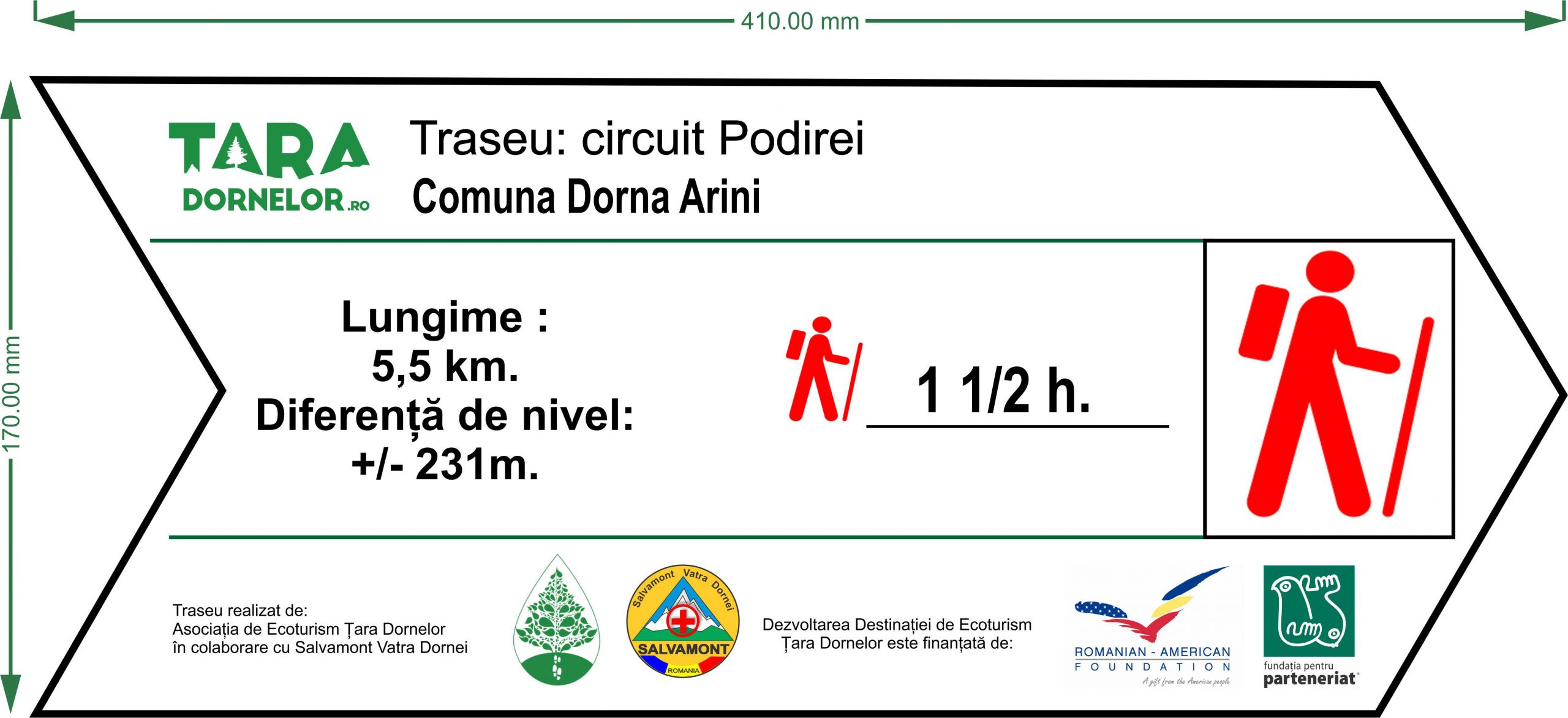 Panou indicator traseu drumetie Dorna Arini